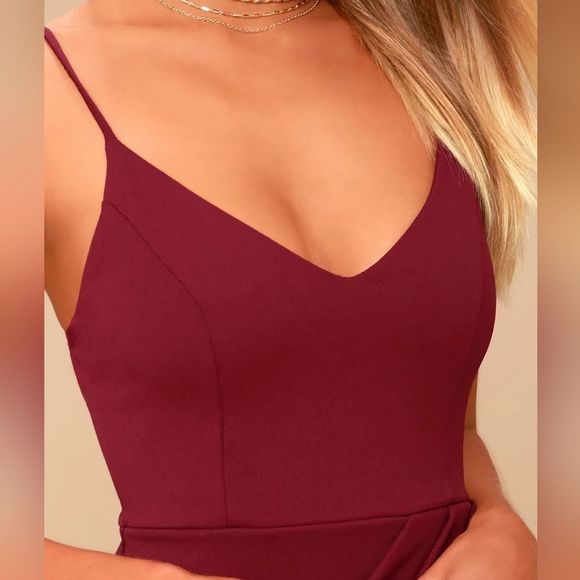 NWT NEW Lulu's Faux Wrap Forever Your Girl Wine Red Bodycon Dress Size Large - Picture 4 of 8